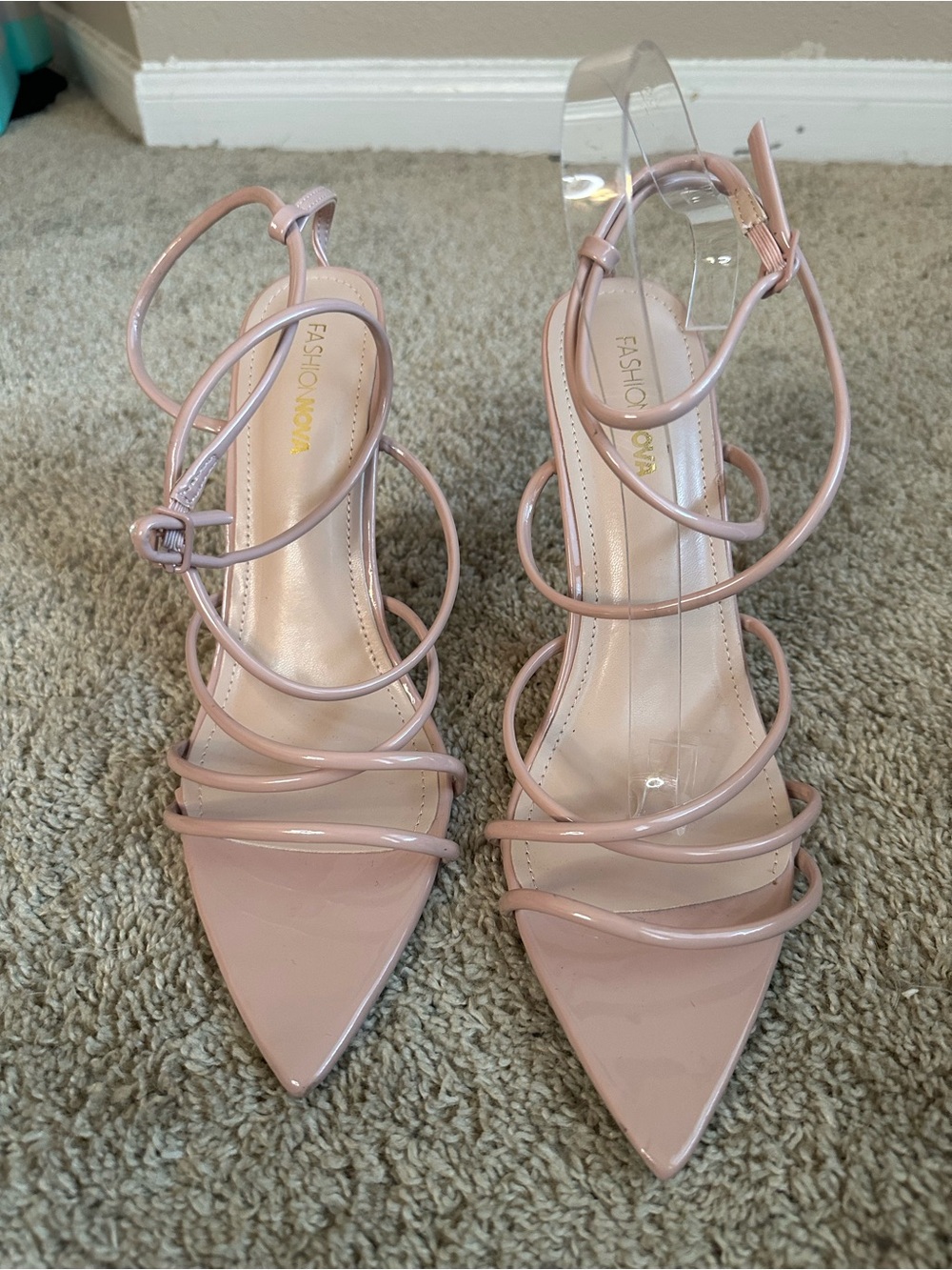 Fashion Nova Blush Pink Strappy Pointed Toe Heels SZ 10